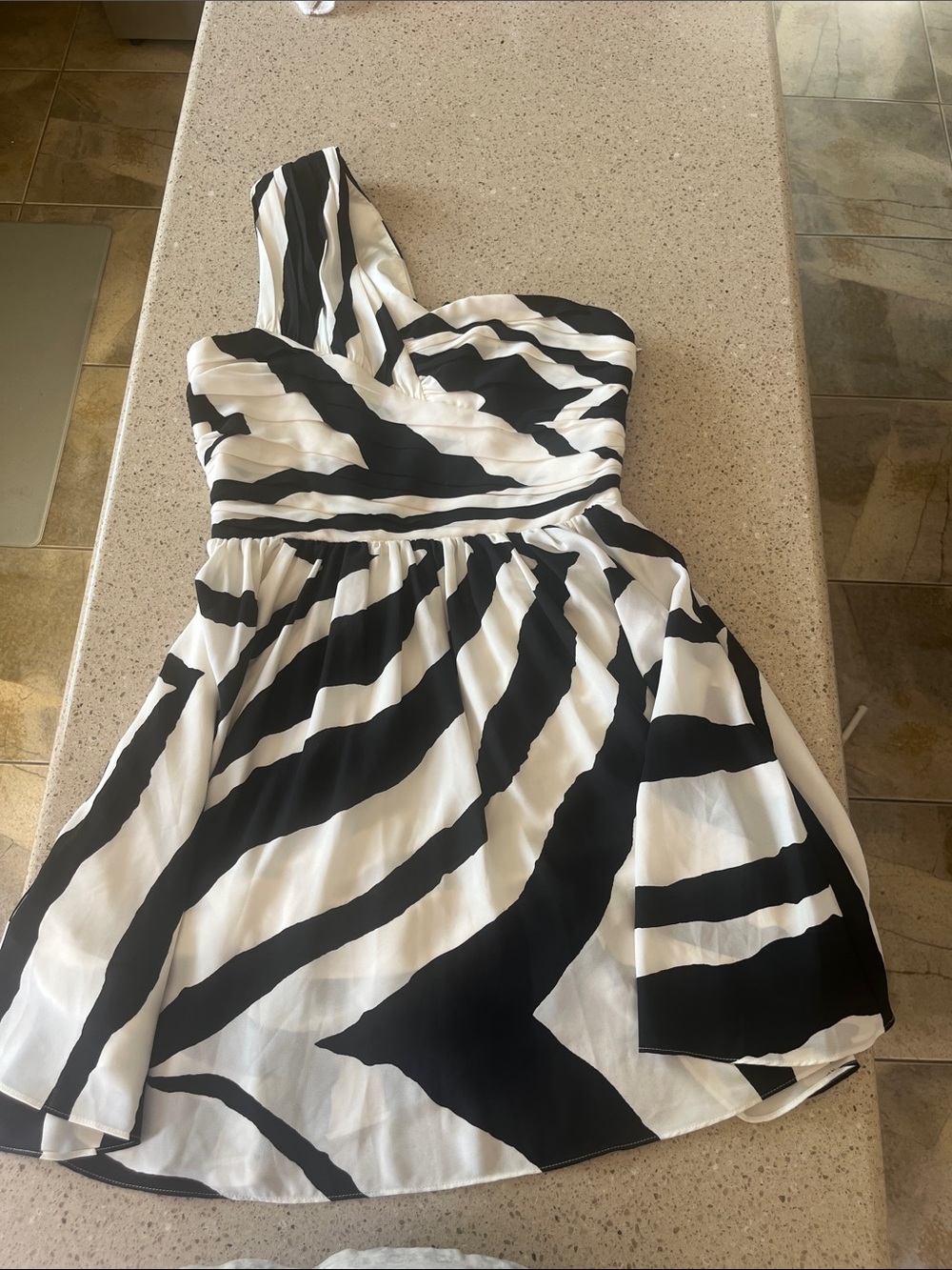 Express One-Shoulder Black and White Zebra-Print Dress